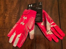  40 UNDER ARMOUR Gloves UA F8 Football Red Pair Men L LARGE Glue Grip NEW