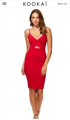 L New Kookai Rosetta Red ALIA MIDI Dress ladies 10 Cocktail