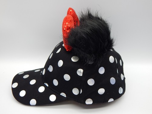 Disney Minnie Mouse Polka Dot Pom Pom Baseball Cap with Bow Black - NWT E427 - Picture 2 of 7