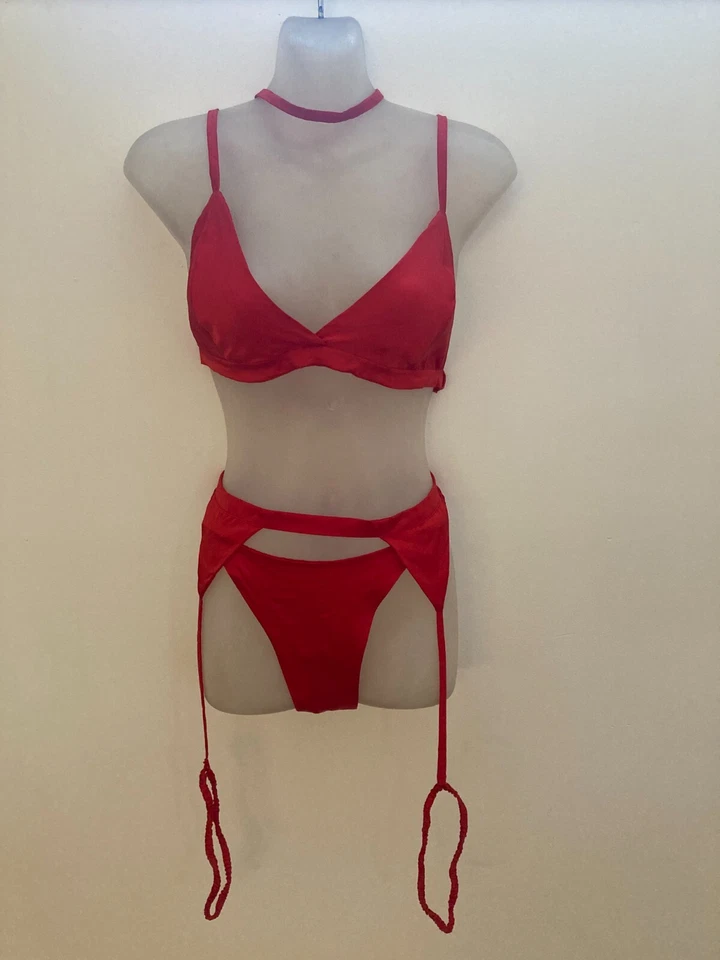 Conjunto de lencería sexy 100 % seda roja hecha a mano sin usar (leer descripción) Foto 2 de 4