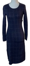 Ann Taylor Sz XS Lightweight Knit Sweater Dress In Navy Blue W/ Metallic Thread