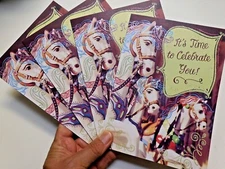 4 Cards Designer Greetings BIG 6 x 9 BIRTHDAY Cards Carousel Horses Celebrate 