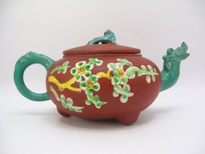 Chinese Yixing Clay Enamel Dragon Teapot