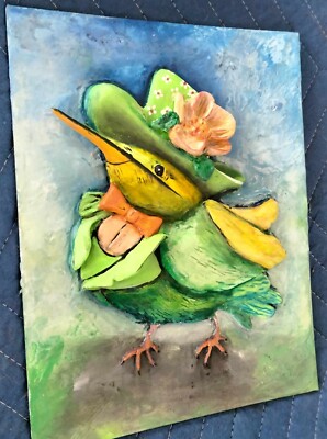 Unique Lovely Handmade Hummingbird Sculpture on Canvas   Nature Inspired Art