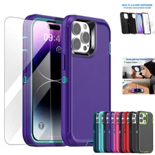For iPhone 14 Pro Max 14 Plus Case Shockproof Heavy Duty Cover +Screen Protector