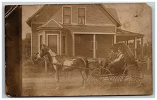 1904-18 Postcard Horse & Buggy Pose Dearborn Co Rppc Real Photo House