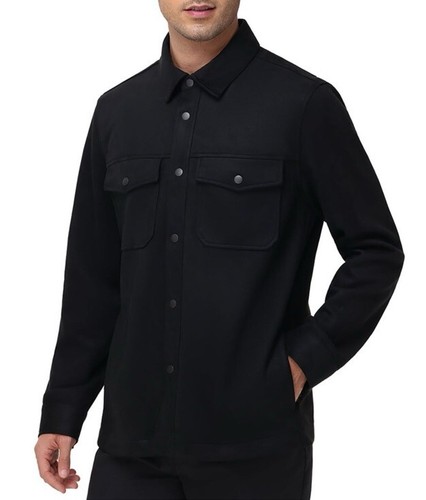 Frye Men's Faux Suede Shirt Jacket, Shacket, SNAP Closure, Black Size Large NEW - Picture 2 of 7