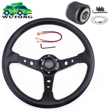 14" Black Racing Steering Wheel w/ Hub Adapter For Ford Mustang Non-GT 1984-2004