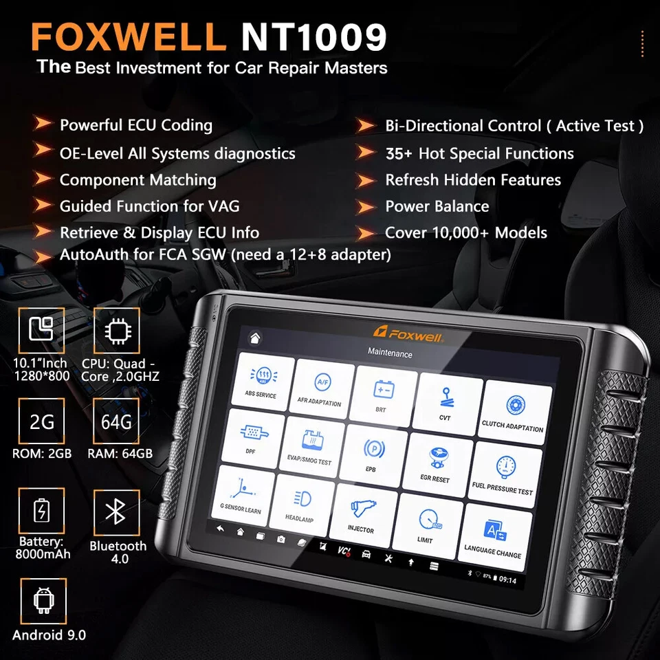 Foxwell NT1009 BT Car ALL System Bidirectional Diagnostic Scanner Key ECU Coding - Image 2 of 4