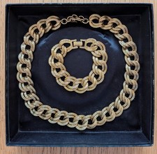 Statement MONET chunky triple-link chain necklace and bracelet set, gold plated