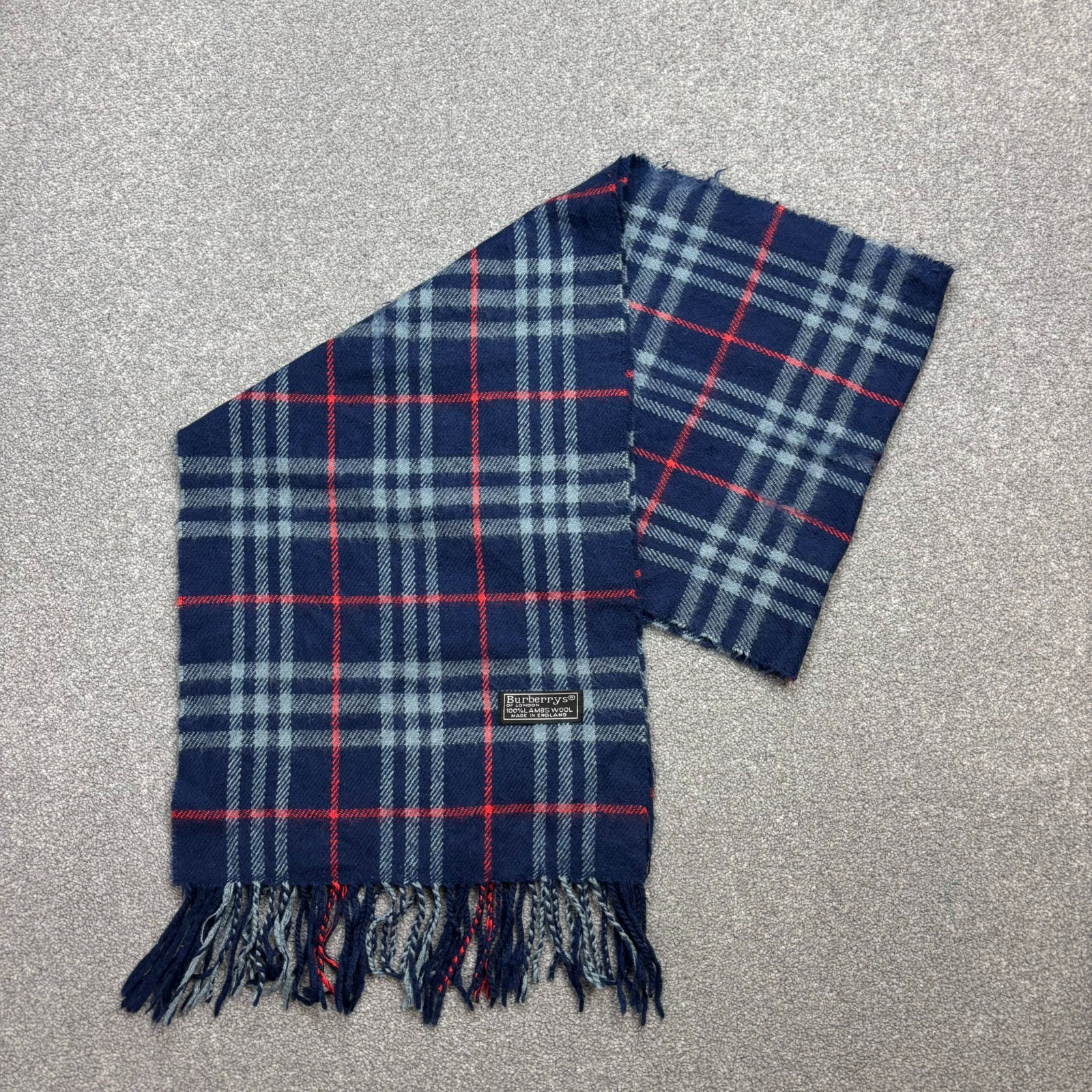 Burberry London Scarf 56x11 Inches Blue 100% Lambswool Nova Check Made England