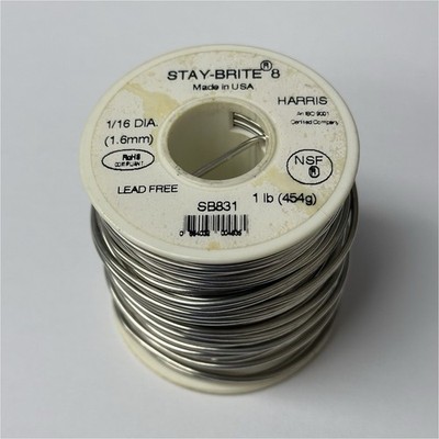 Harris Stay-Brite 8 Silver Bearing Solder Wire 1/16 in 1 lb SB831 -New old stock