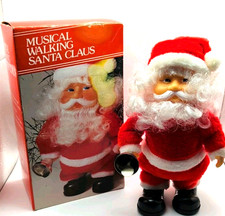 Vintage Musical Walking Santa Claus Battery Operated Retro Christmas Decor Toy