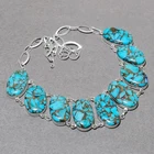 Blue Copper Turquoise Oval Shape Gemstone Handmade Jewelry Necklace 18" SR 6989