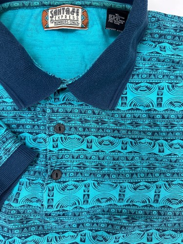 Polo Geométrico Vintage Años 90 Hombres XL Suroeste Azteca Tribal Santa Fe Express - Imagen 17 de 18