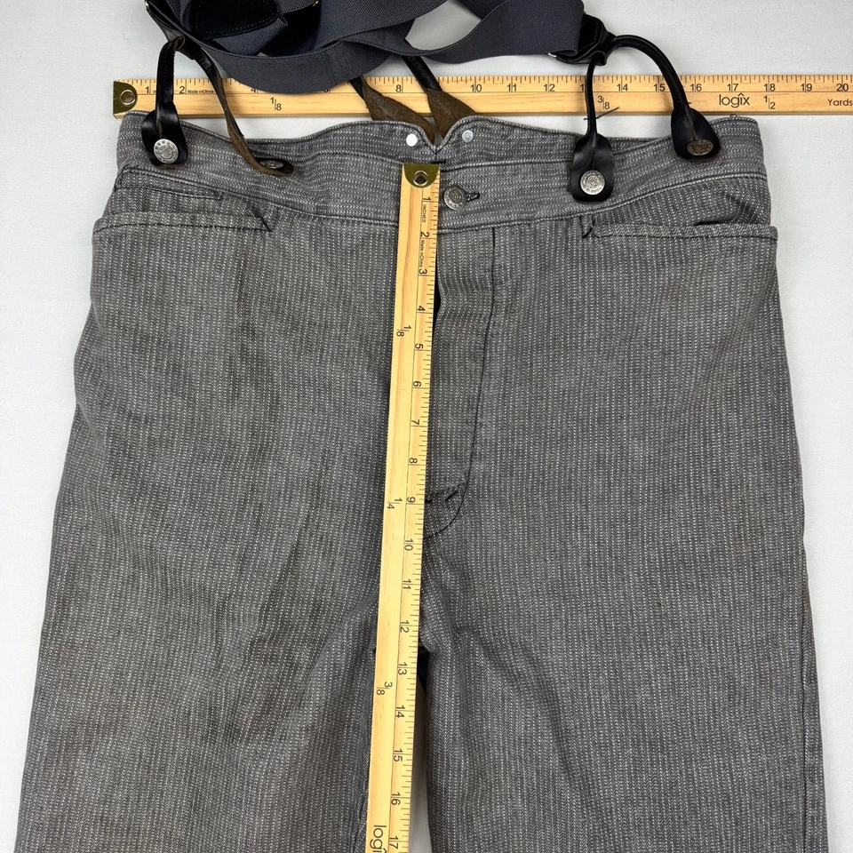 Wah Maker Pants Mens 36 Raised Dobby Stripe Western Suspenders Authentic Gray - Image 3 of 4