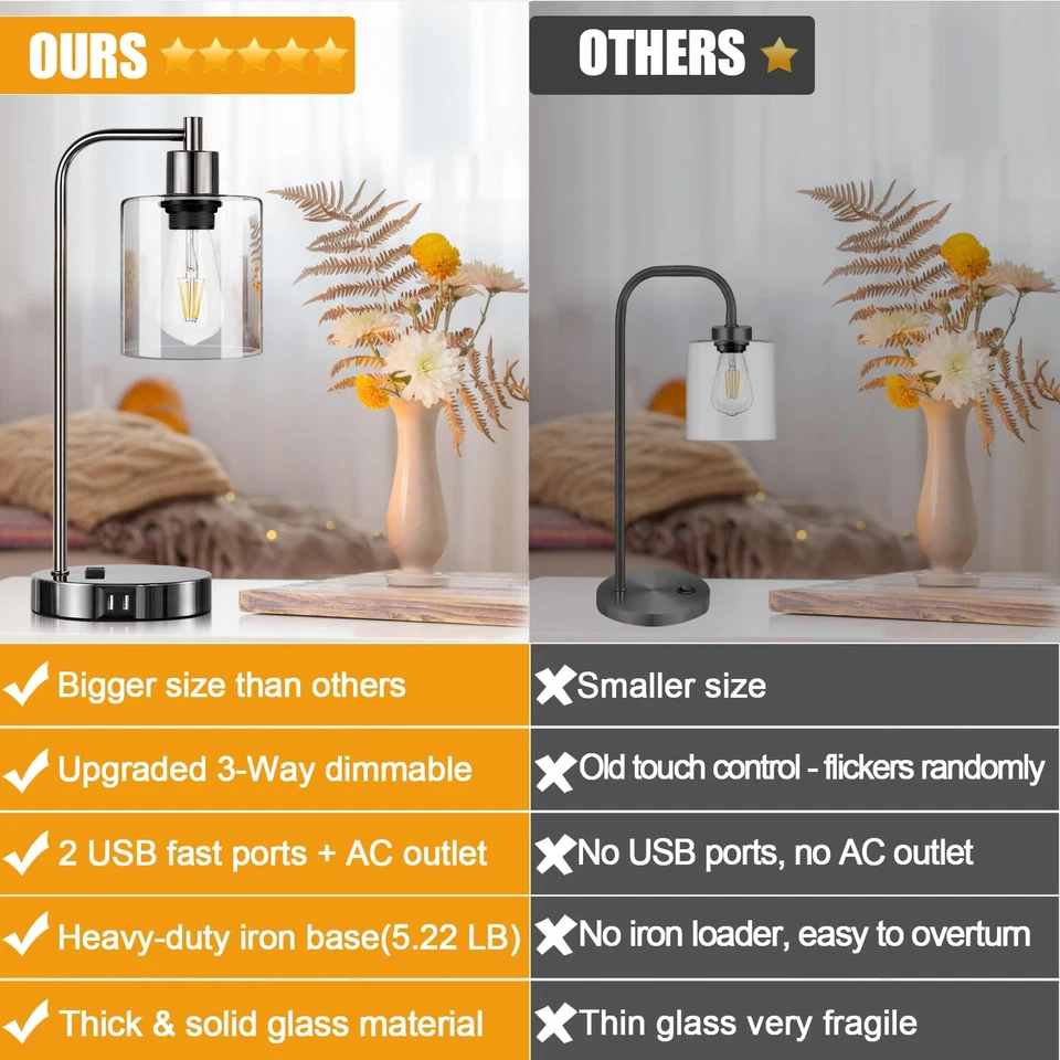 Juego de 2 lámparas de mesa de control táctil industrial - Lámparas de noche de níquel negro con... Foto 2 de 4