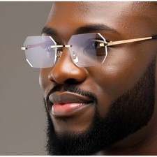 Rimless Octagon Glasses Men Women Clear Lens Gold Frame Fashion Eyewear Cholo
