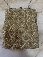 Vintage Walborg Beaded Evening Bag SILVER Silver Chain Strap Satin Lining