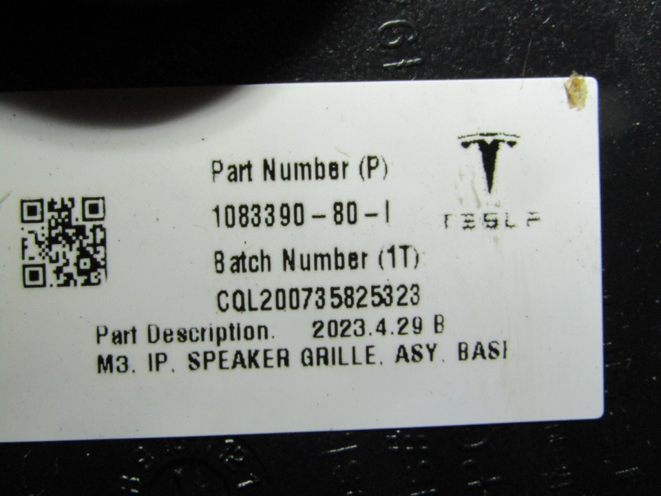 Tesla Model 3 Dashboard Top Speaker Cover Panel Genuine 1083390-80-I ...