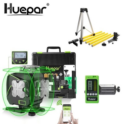 Huepar 4D Laser Level with LCD Screen Remote Control + 3.7m Tripod + Receiver