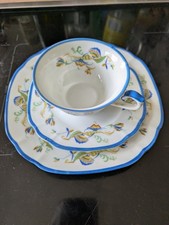 Art Deco Sammeltasse Gedeck  Eschenbach blauer Rand  mit abstraktem Dekor 3tlg