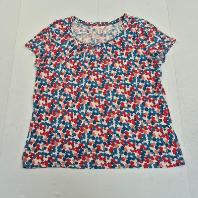 SEASALT Appletree Top 12 Blau Rot Damen Kurzarm Blumenmuster U-Ausschnitt Obe...
