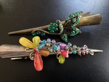Hair Clips set of 2 long vintage style jeweled