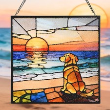 Hanging Stained Glass for Window Dog Suncatcher, Sun Catchers for Outdoor Dec...