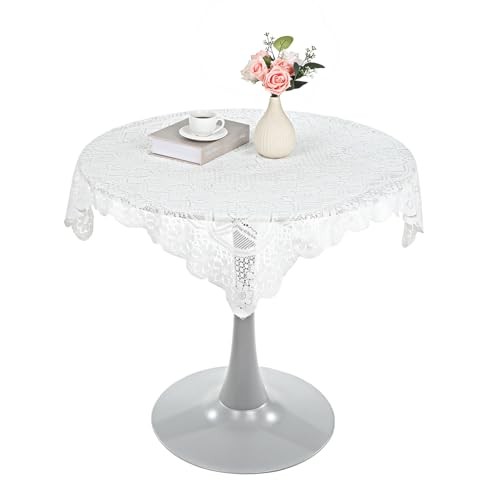 Small Lace Tablecloth,Vintage Square Crochet Tablecloths,Elegant White Side 