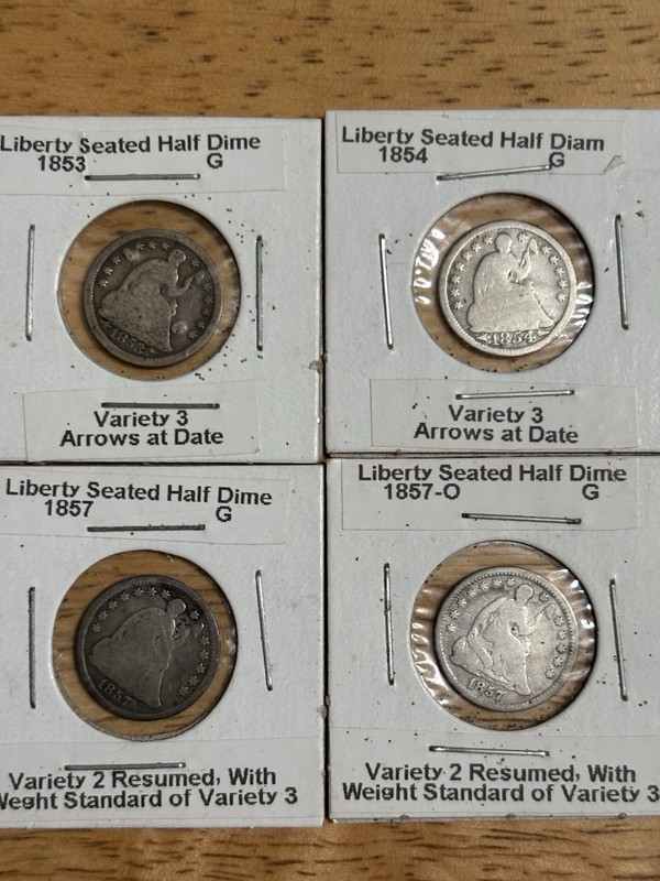 1853-1857 Seated Liberty Half Dimes  Set of 4 1853, 1954, 1857, And 1857-O Good