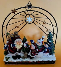 Santa & Snowy Scene Ceramic & Metal Free Standing or Hang 8.5"x8" Detailed Toys