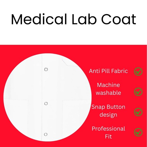 Unisex White Lab Coat Professional Long Sleeve Laboratory Doctors Coat Warehouse - Picture 2 of 5