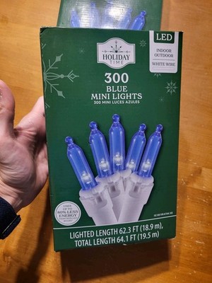 Holiday Time 300 Blue Mini LED Christmas Lights INDOOR OUTDOOR White Wire
