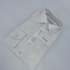 Eton Dress Shirt Mens L 16 1/2 - 42 White Striped Slim Fit Business Button Up