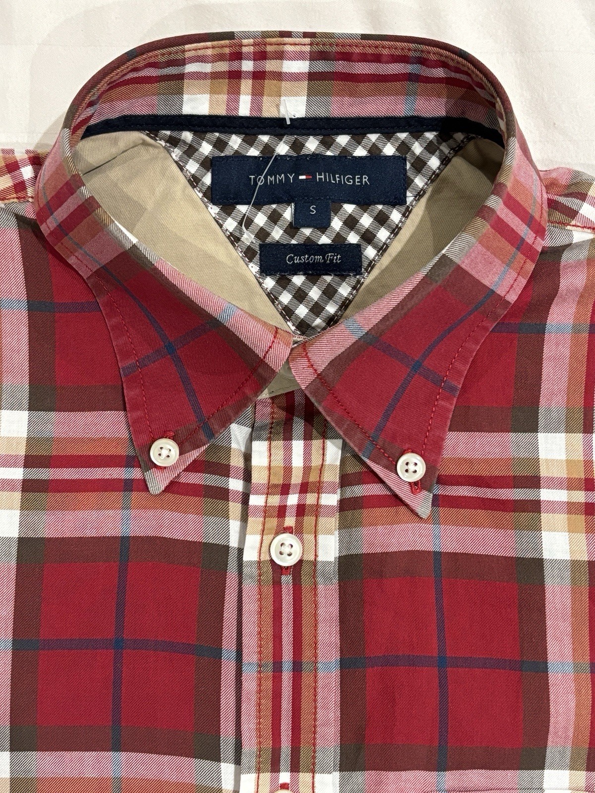 Men’s Tommy Hilfiger Red Check Cotton Shirt Custom Fit Rarely Worn UK Small image 8