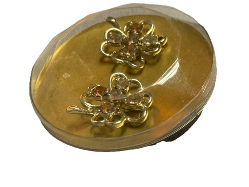 Sarah Coventry Vierblättriges Kleeblatt Strass Clip Ohrringe Original Etui