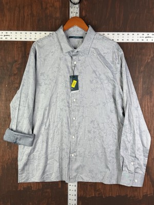 Perry Ellis Dress Shirt Floral & Leaf 100% Cotton Blue Gray Men s 2XL NEW NWT