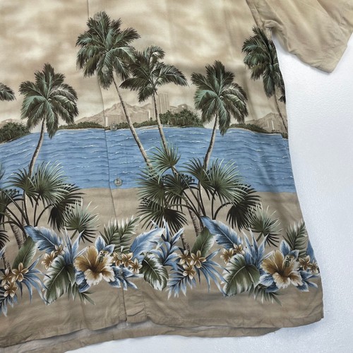 Pierre Cardin Hawaiian Shirt Palm Tree Beach Print Rayon Beige Mens XL - Picture 5 of 6