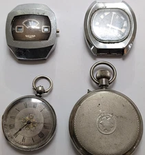 RARE SMITHS ASTROLON 4 X ANTIQUE VINTAGE WATCH SILVER POCKET SICURA ALL 4 SPARES