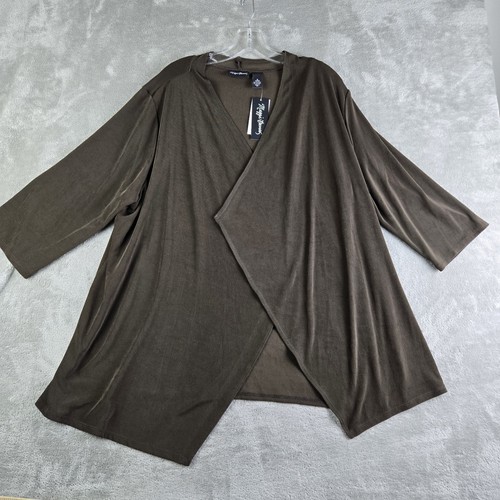 Maggie Barnes Cardigan Womens 1X 18/20 Brown Slinky 3/4 Sleeve Open Front NEW