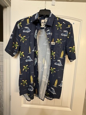 Salty Turtle Beer Co. Nautical Hawaiian Graphic Print Button-Up Shirt Navy S Men