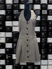 Fashion Nova Women's Gray White Striped Button V-Neck Sleeveless Short Dress M