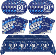 Navy Blue and Silver 50Th Birthday Paper Tableware Happy Birthday Party Plates N