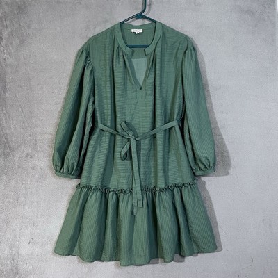 Current Air Tiered Dress Green Womens M Puff Balloon Sleeves Self-Tie Waist