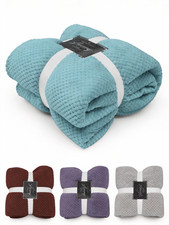LUXURY POPCORN WAFFLE BLANKET FLEECE TRAVEL THROW SOFA BED WARM COSY EXTRA LARGE