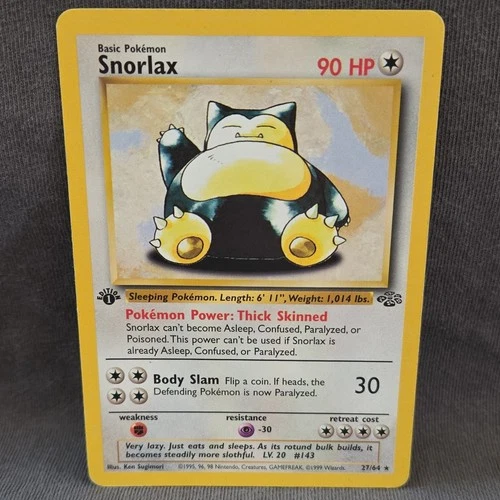 Pokémon TCG Snorlax Jungle 27/64 1st Edition 90 HP Basic Rare Regular Card