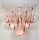 Set of 6 Pink Depression Glass Panel or Rib Optic 12oz Flat Tumblers, Nice