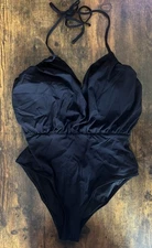 New Gottex Cruise One Piece Swimsuit Ruched Black Size 8 Slimming Blouson