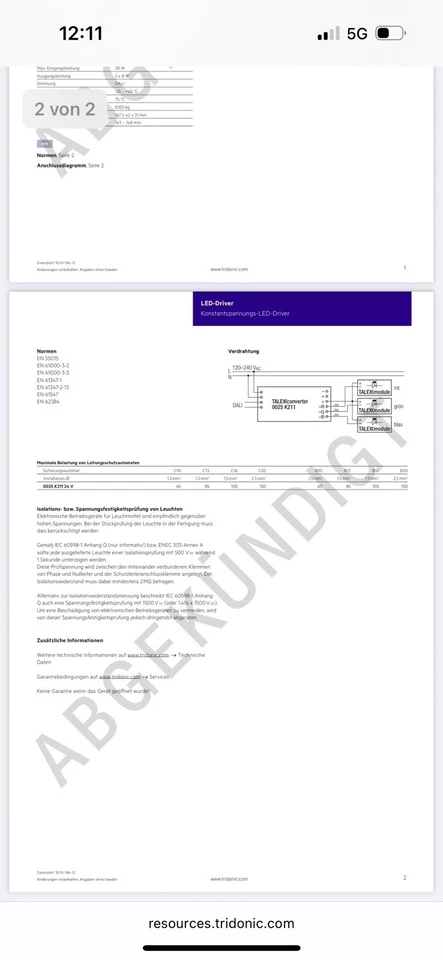 Tridonic Atco 0025 K211 24v 230v 3-Kanal DALI-Dimming-LED-Driver - Bild 4 von 4